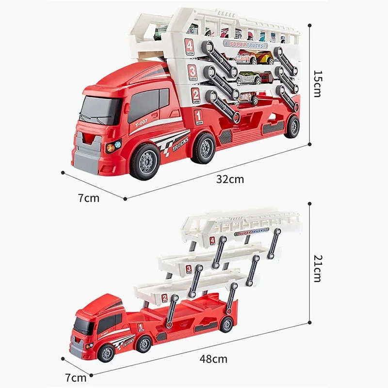 Children Educational Alloy Storage Container Engineering Truck Deformation Big Truck Track Catapult Car kids Toys with 6 cars