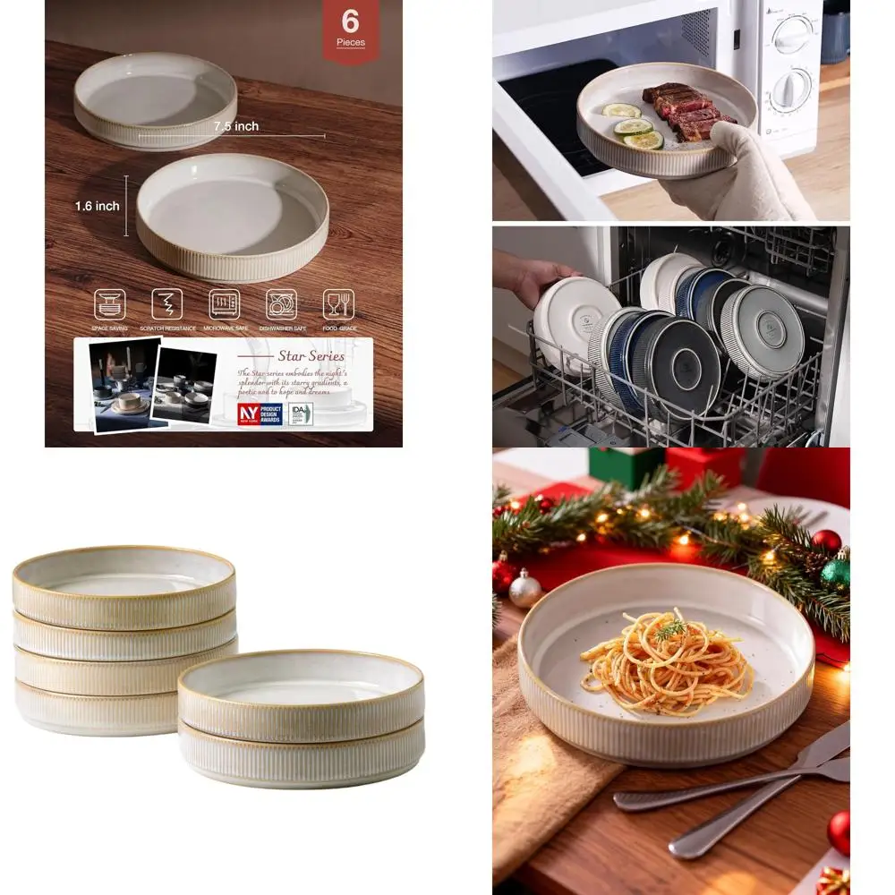 

Набор из 6 мисок для пасты и салатов (7,5 дюймов), с двойной реактивной глазурью, штабелируемые, идеально подходят для подарков, праздников и особых случаев