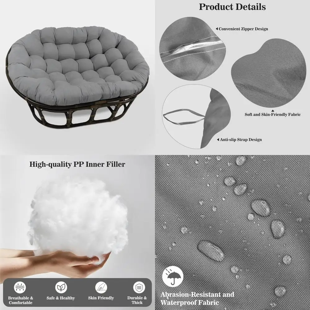 

water-resistant double papasan chair cover, outdoor plush comfortable hanging egg swing hammock cushion