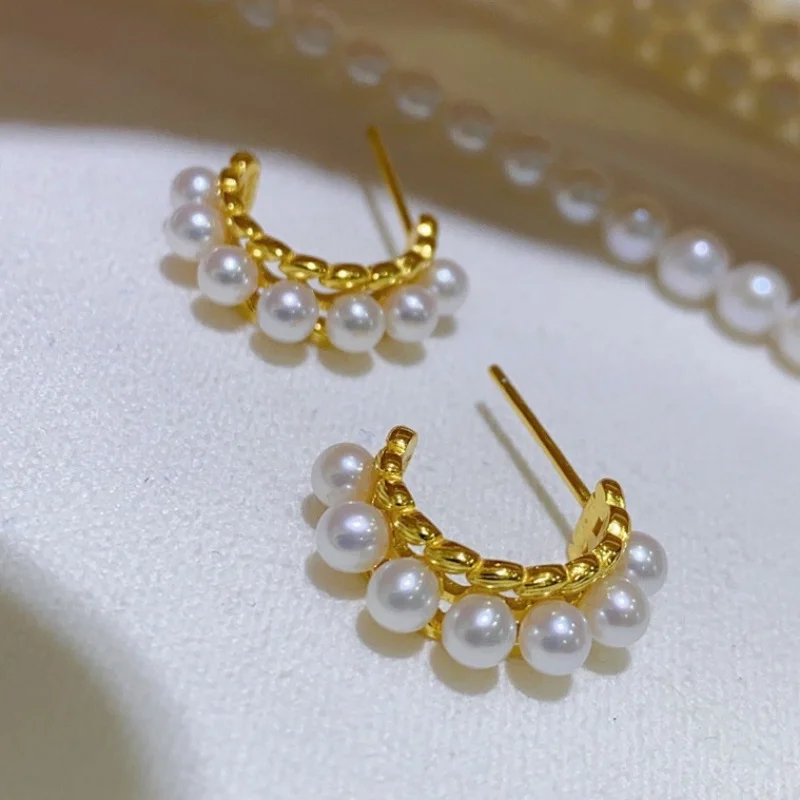 

Vintage Japan Korean Stud Earrings 925 Sterling Silver Pearl Circle Luxury Party Wedding Earrings Jewelry Gifts SE40