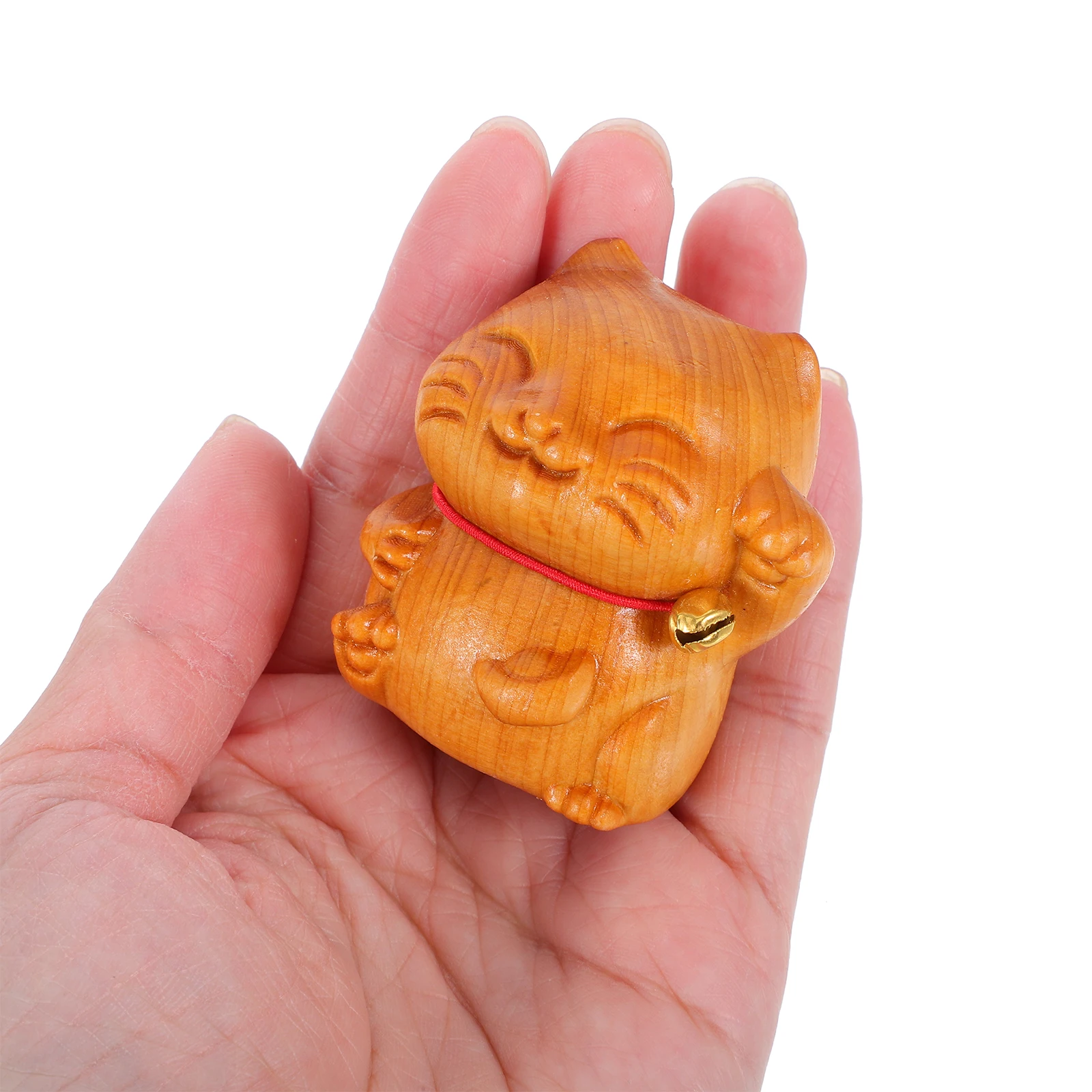 

Statue Wooden Handcarved Feng Shui Prosperity Wealth Fortune Ornament Home Decor Small Cat Figurine Charm