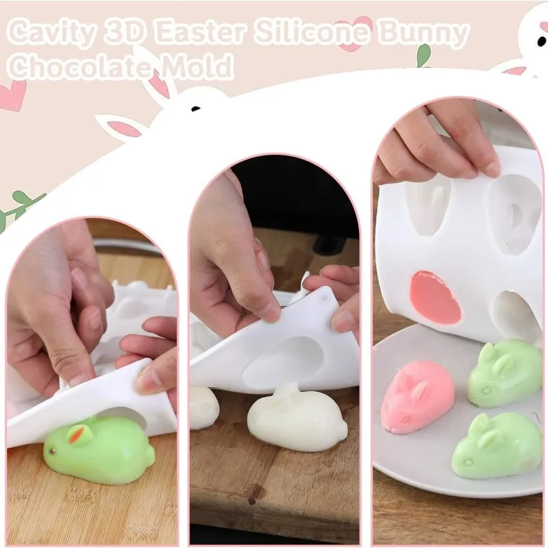 6 Cavity 3D Silicone Rabbit Mold Easter Bunny Chocolate Mousse Cake Mold DIY Pudding Jelly Dessert Molds Soap Candle Model Tray