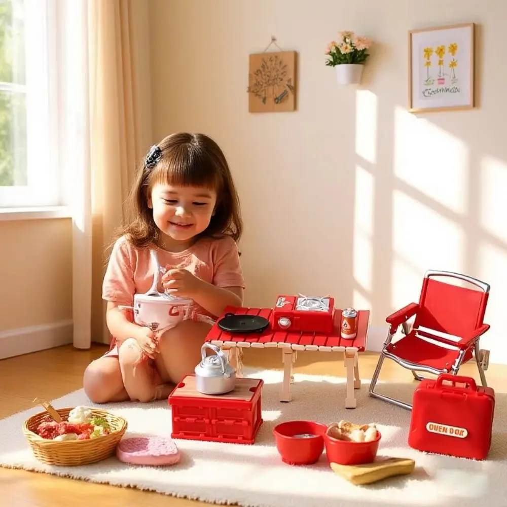 Simulation Model Miniature Camping Picnic Set Pretend Play Early Education Folding Chair Gas Stoves Model Role Play