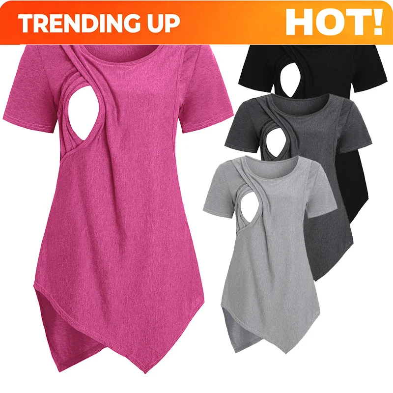 Women Blouse Maternity Casual Soft  Nursing Tops T-shirt Summer Short Sleeve Pregnant Clothes Nursing Breastfeeding