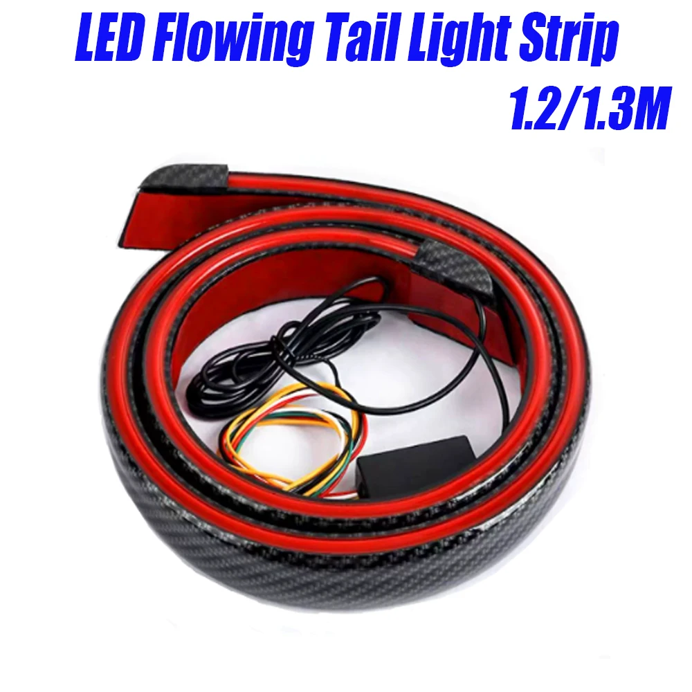 Universal Carbon Fiber Car Spoiler LED Light Strip 12V Flowing Turn Signal Brake Warning Lamp Multi‑Mode Rear Trunk Lip Tail Li