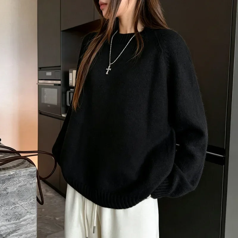 Thicken Warm Autumn Winter Women Sweater Korean Round Collar Loose Soft Knitted Pullover Simple All-match Long Sleeve Jumpers