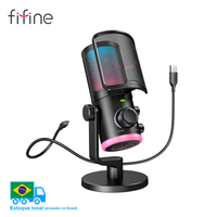 FIFINE USB Gaming Microphone with Noise Cancellation/RGB/Gain&Balance Knob,Condenser Mic for Streaming Podcasting-Ampligame AM6