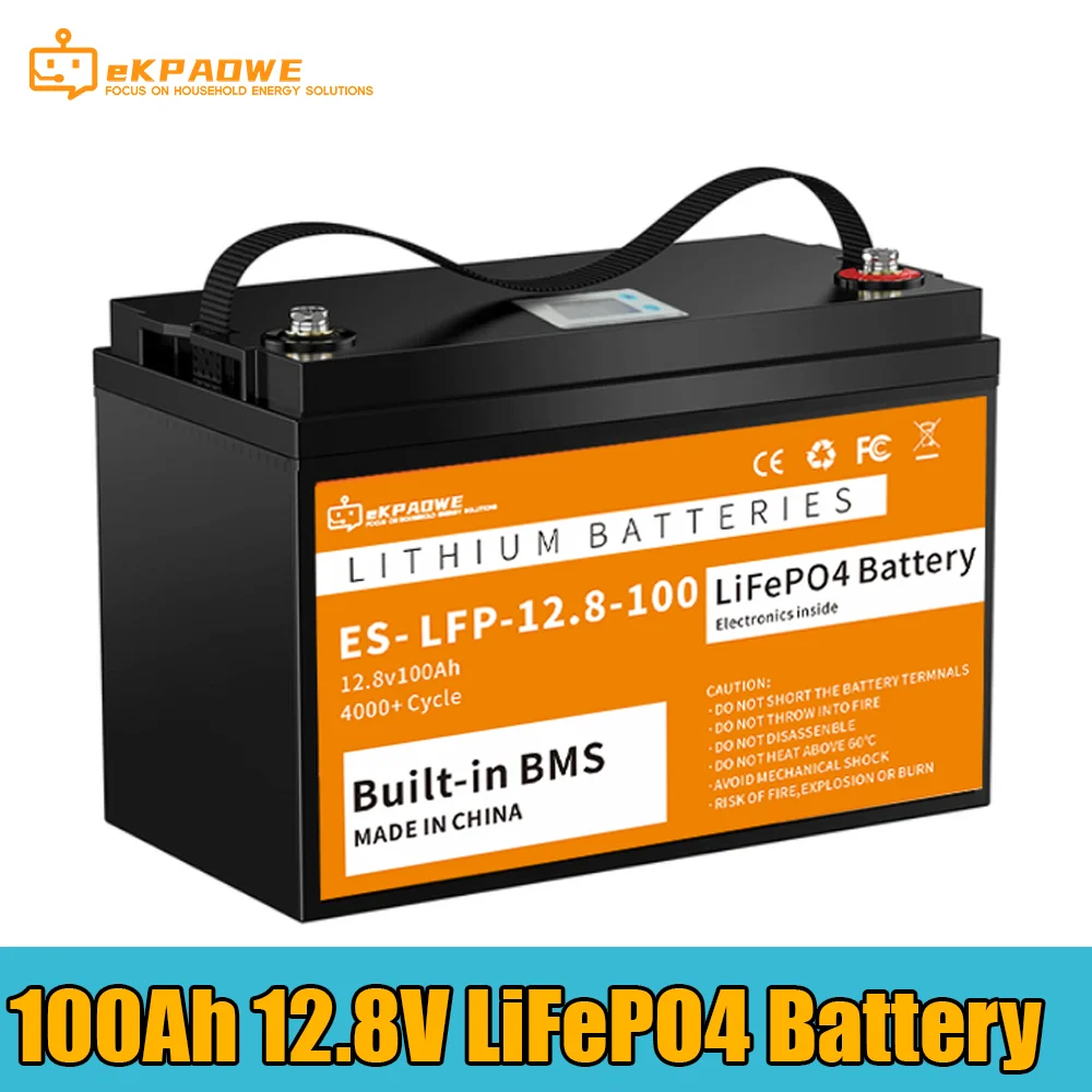 Batterie veFePo4 avec BMS intégré pour bateau solaire, 12V, 100Ah, 24V, lithium, fer, Phxing, 24.com, usine chinoise, pas de taxe, 4000 +