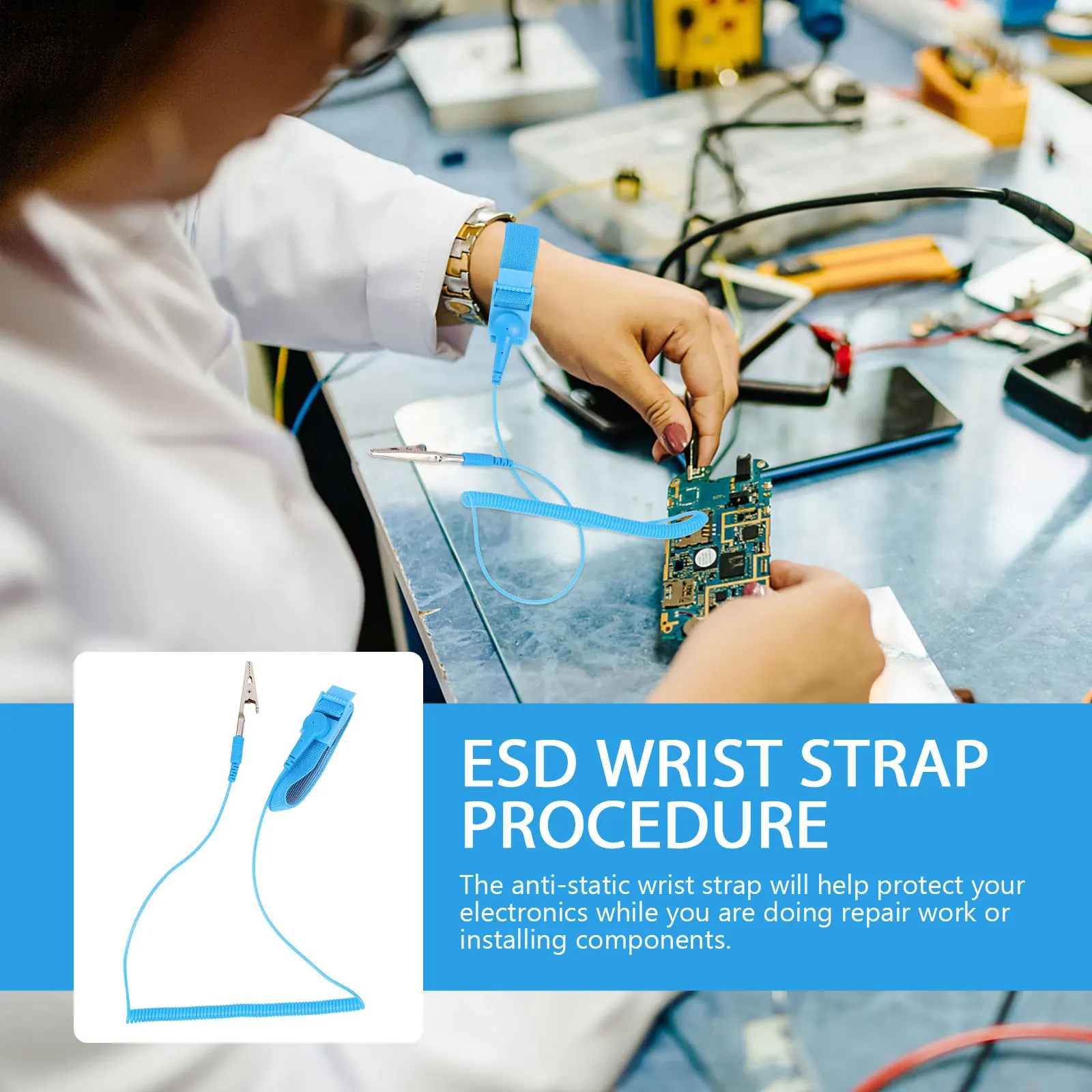 6pcs Anti Static Wrist Strap Pvc Adjustable Esd Bracelet For Electronics Repair Computer Hardware Installation Anti Static Wrist