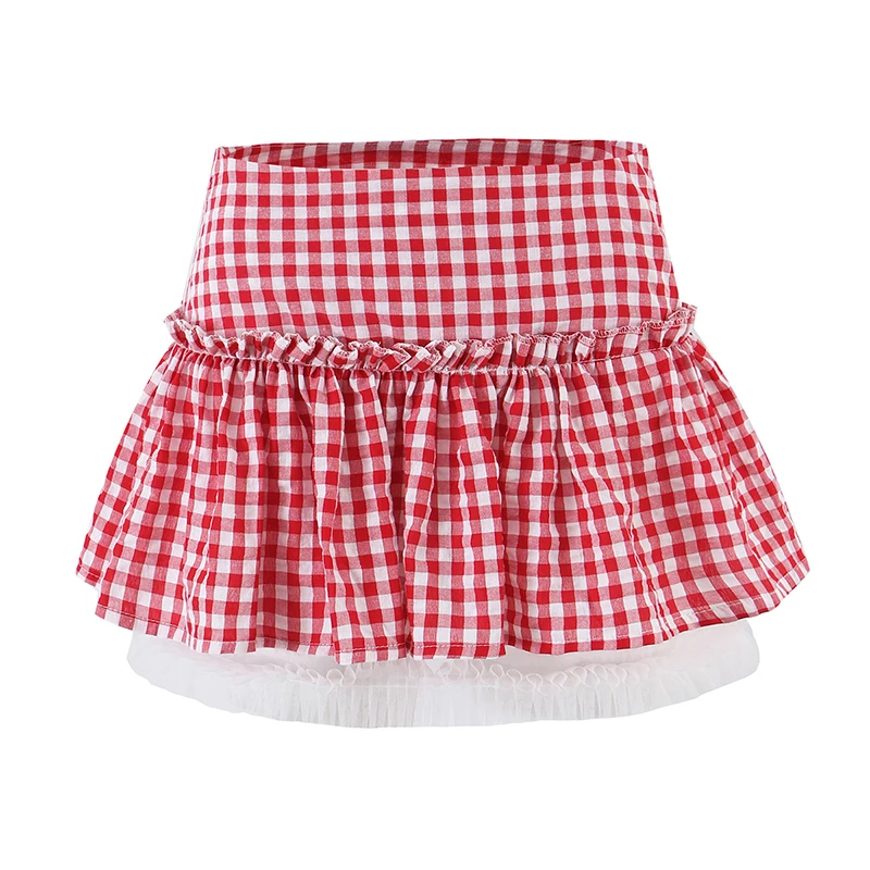 YENKYE New 2026 Cute Girls Red Plaid Mini Skirt Sexy Low Waist With Lining Casual A-line Summer Skirts