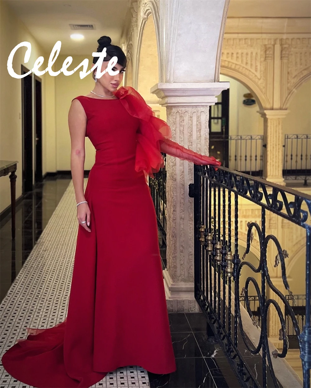 فساتين سهرة مخصصة حديثة من الجيرسيه الأحمر فساتين رسمية لحفلات العودة للوطن برقبة دائرية فساتين كلاسيكية للمناسبات الخاصة