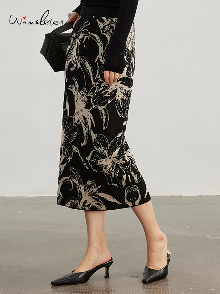 

Winsleter-32.4%Sheep Wool Elegant Skirts, Women Retro Jacquard, Warm Versatile Commute Slim A-line Skirt, 2025 Autumn B58012CC