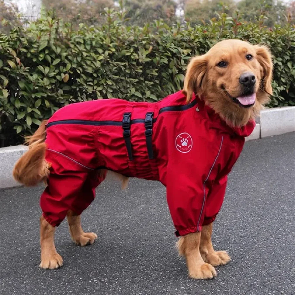 Waterproof Pet Dog Jacket Reflective Rain Dog Coat Red Dog Jumpsuits And Rompers Autumn Winter Dog Raincoat For Large Dogs