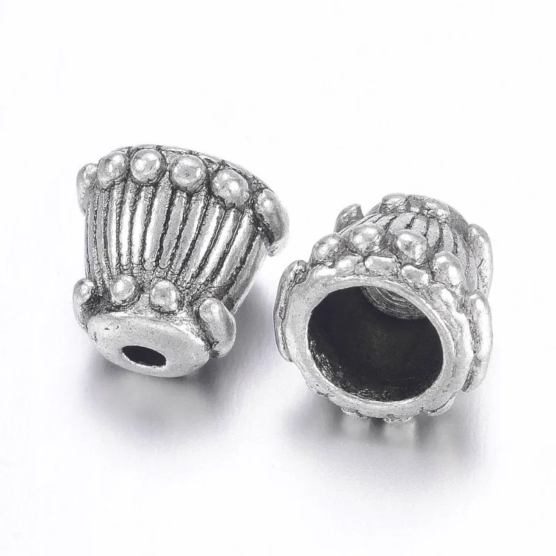 20pcs Tibetan Style Alloy Bead Caps Lead Free and Cadmium Free Cone Cone Antique Silver about 9mm wide 8mm long hole: 2mm