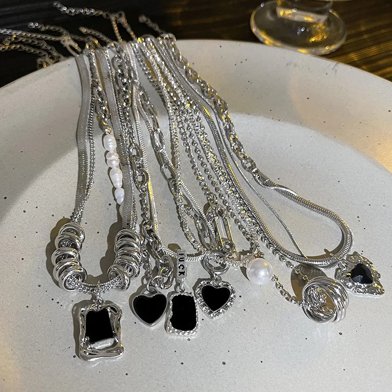 Women Pearl Necklace High-end Titanium Steel Sweater Chain Hiphop/Rock Fashion Jewelry Accessories