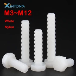M3 M4 M5 M6 M8 M10 M12 White Nylon External Hex Head Screws Plastic Hexagon Bolts for Heat/ Electricity Insulation USE