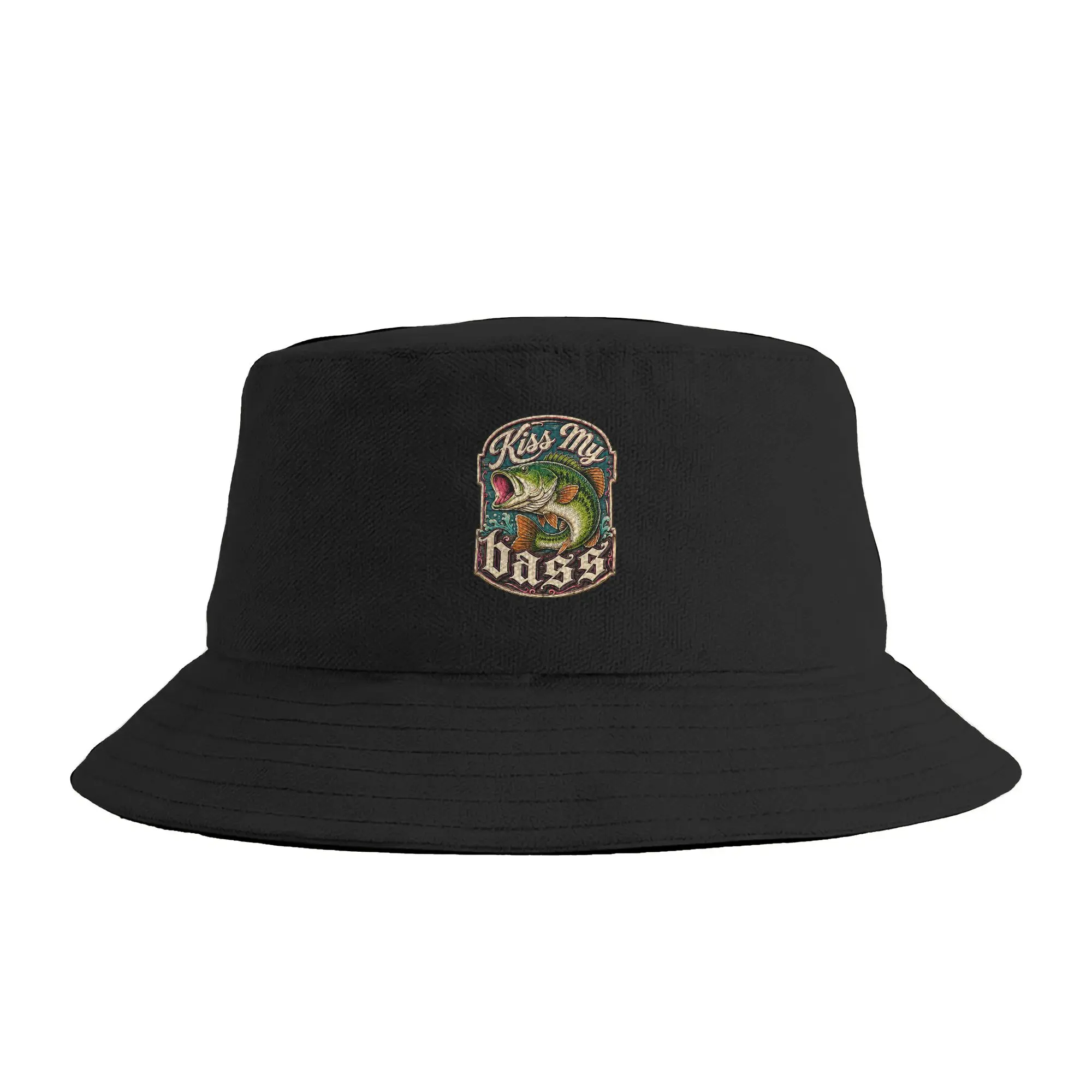 Kiss My Bass Fishing Summer Vibes Bass Lover Fisher Bucket Hat Street Style Fisherman Caps Portable Hunting Sun Hats Printed Cap