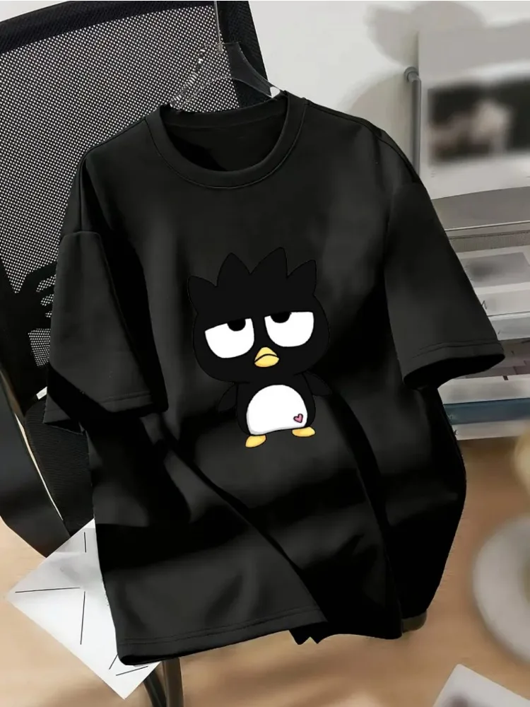 Sanrio personnage imprimé à manches courtes femmes col rond T-Shirt Sanrio personnage imprimé épaule tombante T-Shirt chemise en coton grande taille