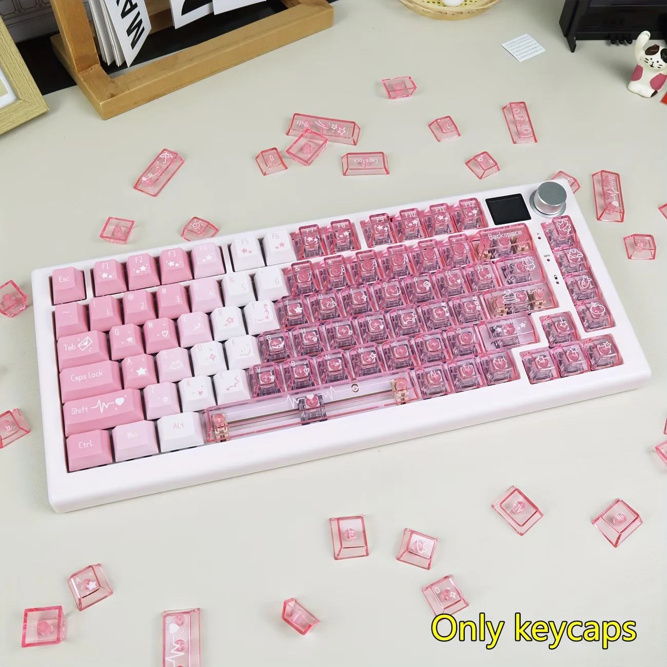 

PBT Crystal Transparent Jelly Keycaps, Cherry Profile Shine Through Keycaps For Mechanical Keyboard, 6.25U Spacebar Compatible W