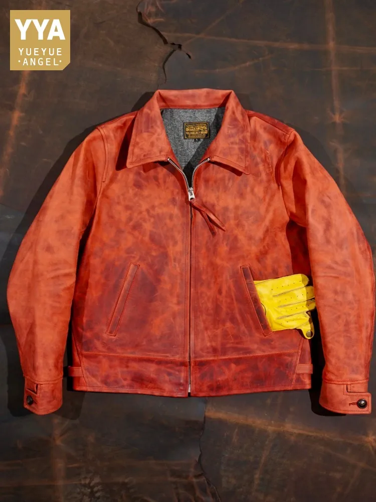 Luxury Male Genuine Leather Jacket American Retro Mens Goatskin Motorcycle Jackets Zipper Turndown Collar Warm Casual Short Coat
