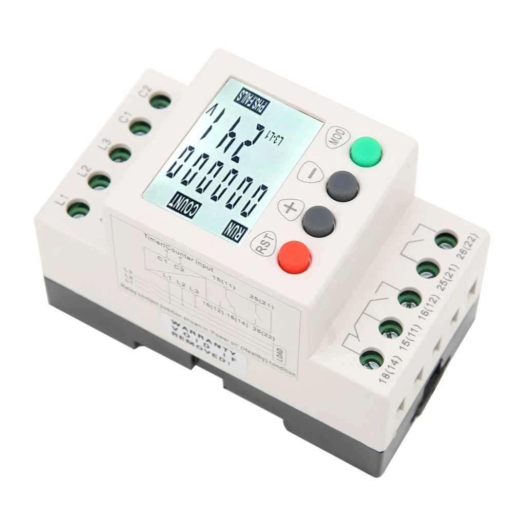 Under Over Voltage Protector Chronograph Counter 3 Phase Voltage Monitor Sequence Protection Relay LCD Digital Display