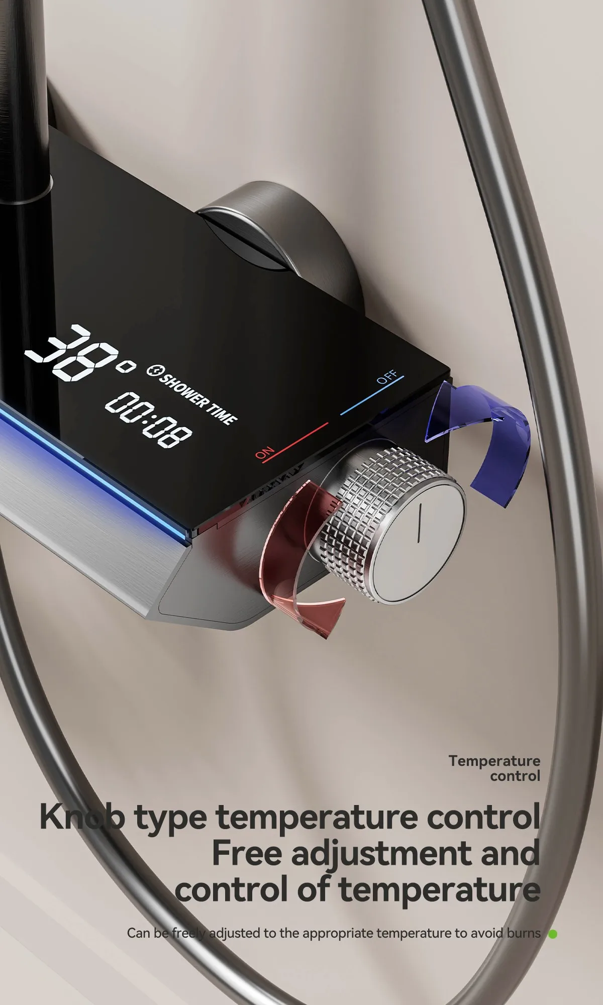 Kosmiczny aluminiowy wyświetlacz cyfrowy prysznic termostatyczny zestaw kranów, przycisk fortepianu z oświetlenie otoczenia krany łazienkowe głowicą