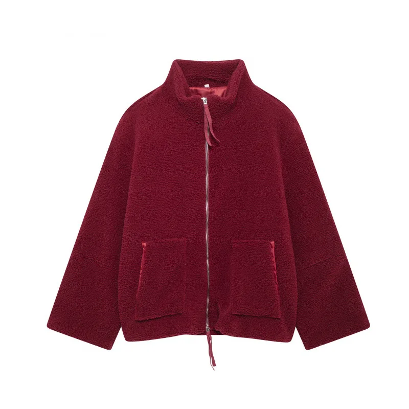 

Faionable Casual Wide Collar Teddy Velvet Outerwear Women's Clothing Cross-Border Zipper Sle Winter Season Hooded Coat