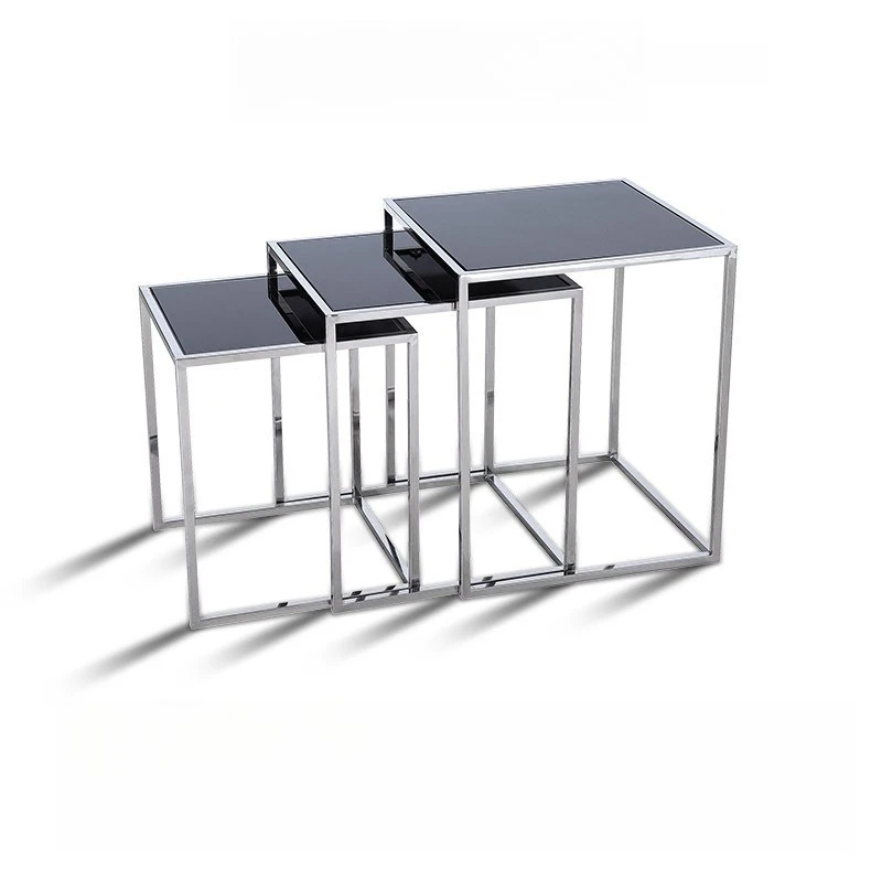 

Designer simple creative glass edge few bedrooms coffee table living room household stainless steel modern sofa square corner fe