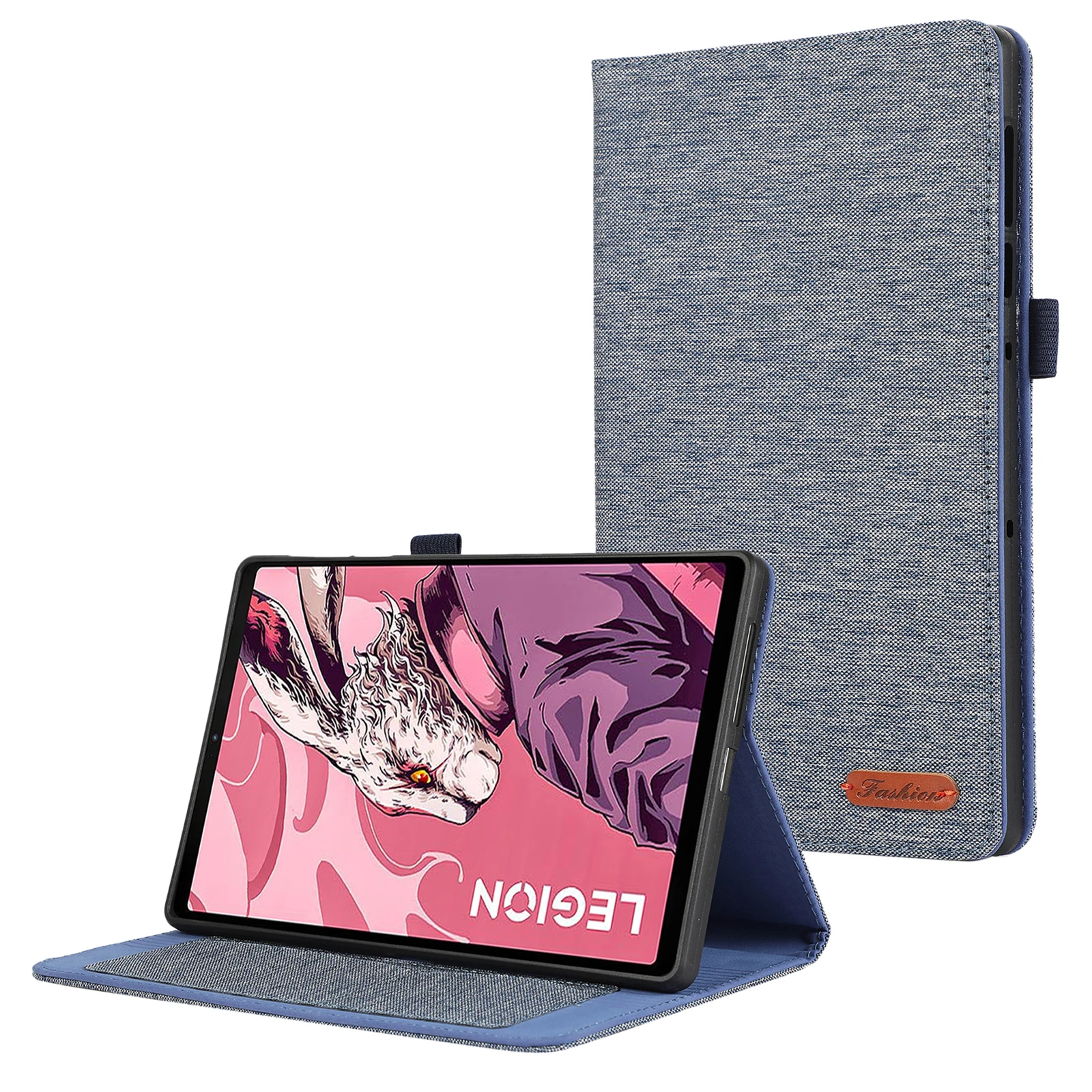 

For Lenovo Legion Y700 Gen 4 Case with Stand Card Holder Cloth Texture Leather Tablet Cover - Blue