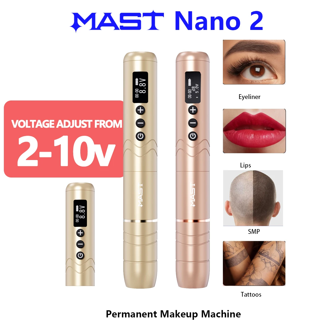 

Беспроводная машинка для перманентного макияжа MAST NANO 2, 66 г, легкая тату-ручка, 4 режима, низкий уровень вибрации, для бровей, подводки глаз, губ, SMP