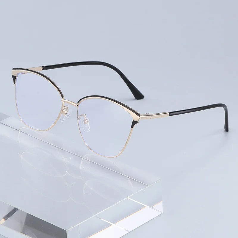 Women's INS Style Metal-Frame Anti-blue Light Glasses Retro Cat-Eye Plain Glasses Brand Design Popular Metal Eyeglasses
