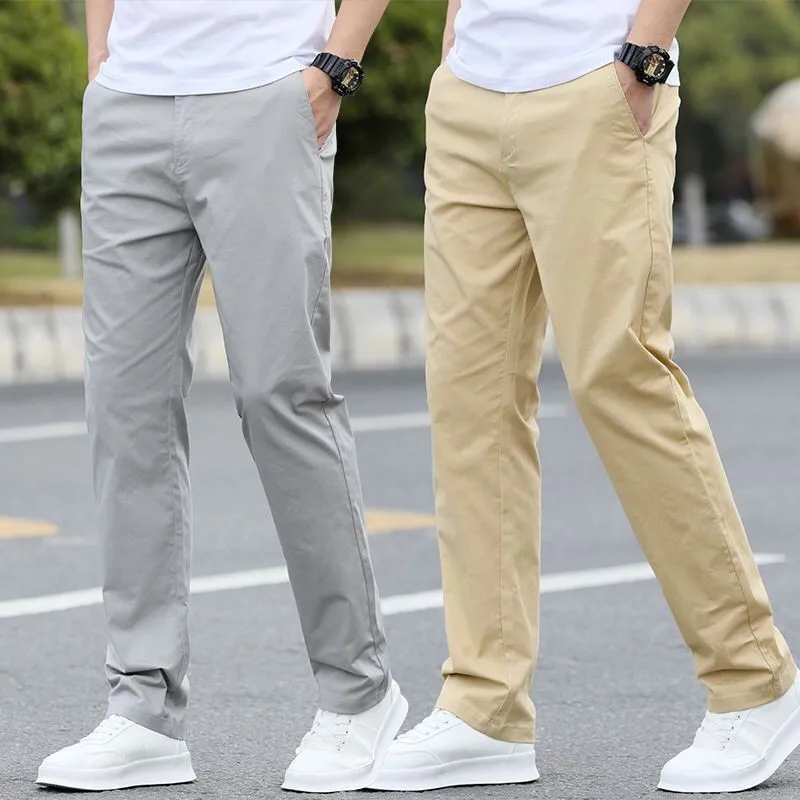 High-End Casual Pants Men's Spring New Business Trend Straight Leg Slim Fit Elastic Versatile Pants Men's Polyester Fiber