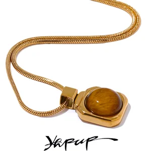 YHPUP-NATURAL STONE STONE PAINT PANEL, RUST PROOF, GOLD COLOR, COLLAR FASHION, GENERAL GIFTS, HIGH QUALITY 12 Main sales pendant natural stone - №12