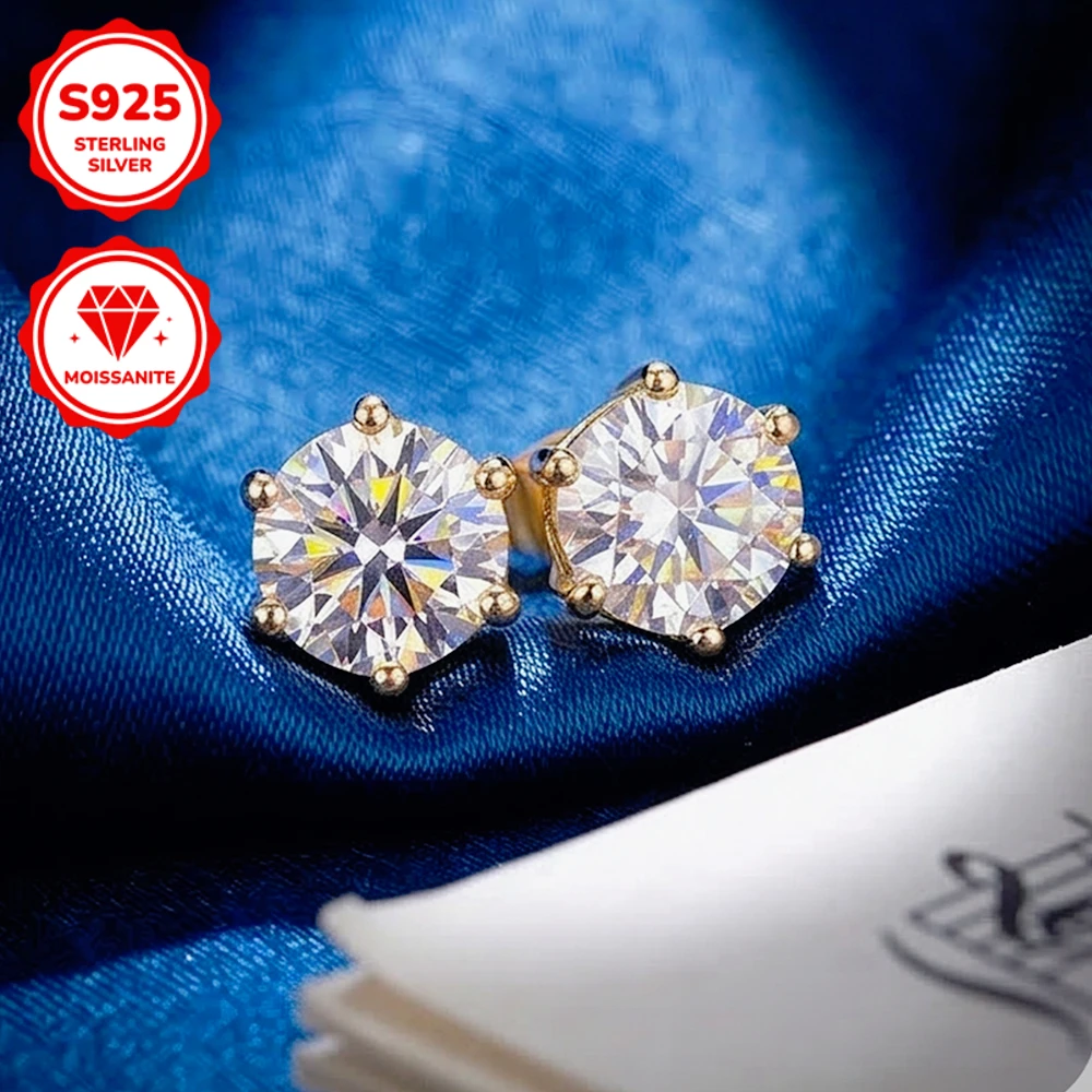 

1 пара классических круглых серег-гвоздиков с синтетическим муассанитом 0,5/1/2/3 карата, серебро 925 пробы, шестикрапковые крепления