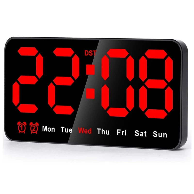LEDデジタル壁時計,9インチ,大型ディスプレイ,12, 24時間,大きな数字,小,サイレント,耐久性,赤