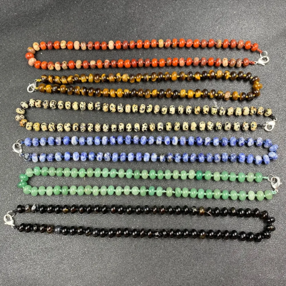 Natural Agate Barrel Beads Necklace, Hand Knotted Tumbled Agate Beaded Necklace for Men Women