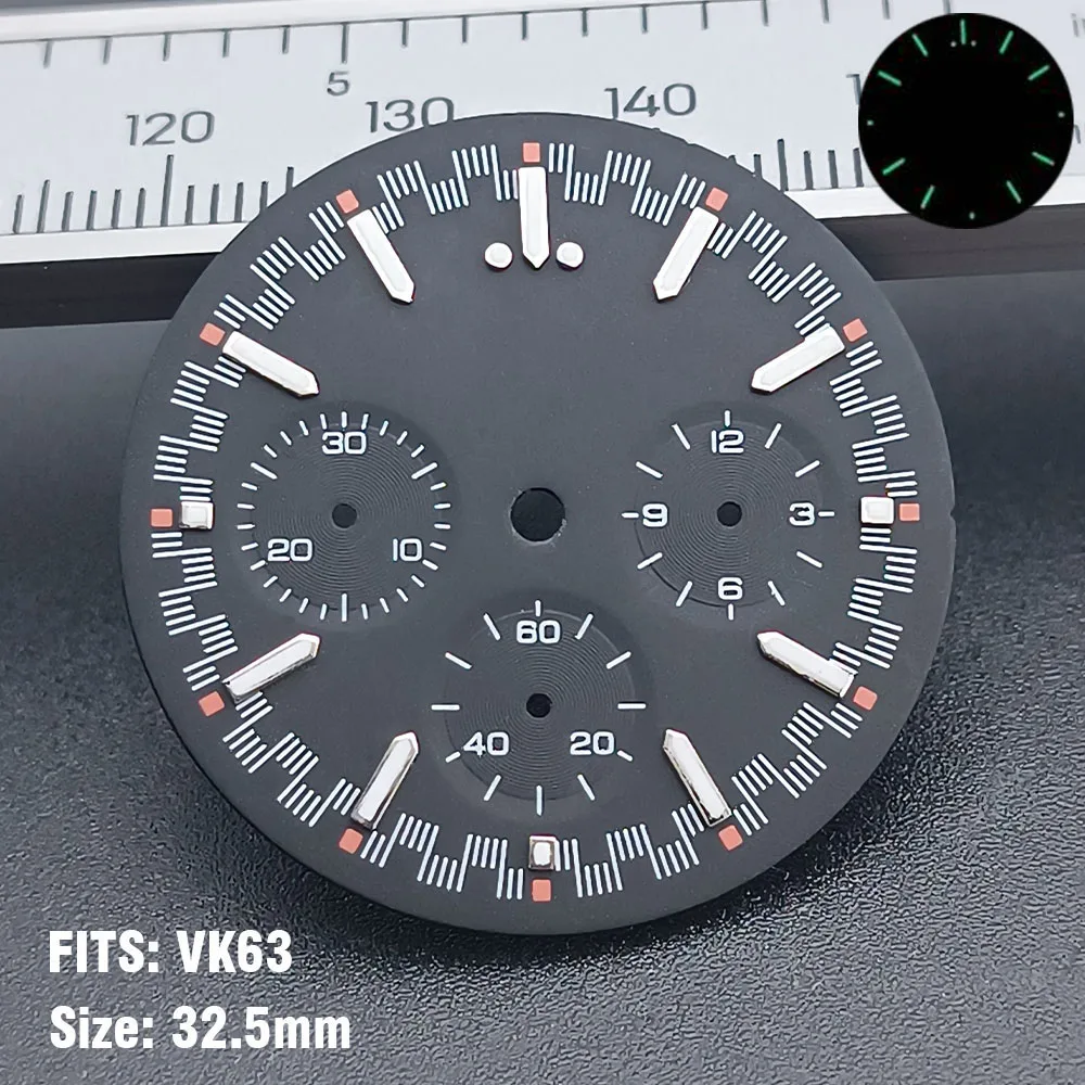 VK63 32.5mm green grey white black quartz movement watch dial and VK63 watch hands luminous watch dial Fit VK63 movemet