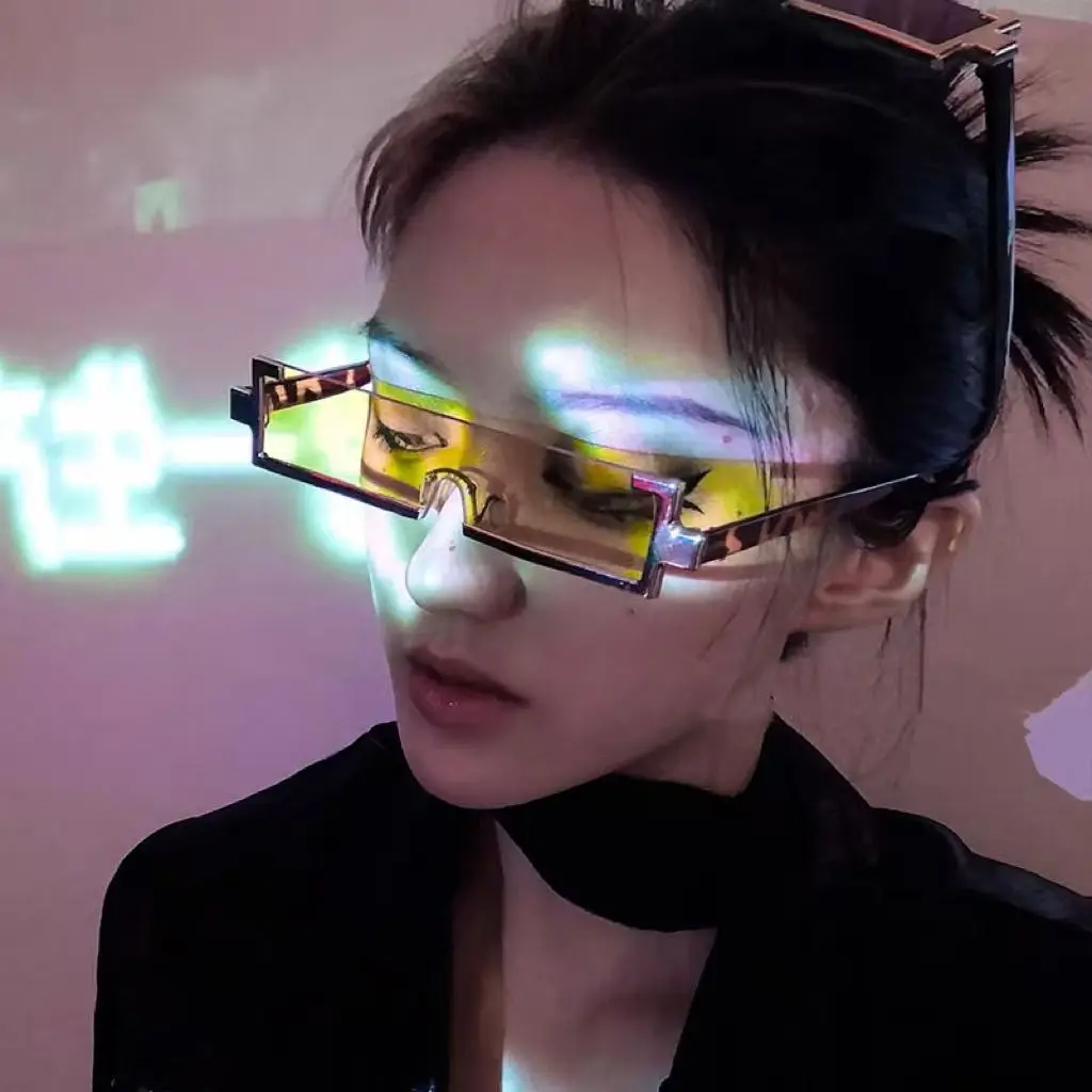 نظارات شمسية معدنية مستطيلة مستقبلية للجنسين بإطار بسيط ومتكامل للرجال والنساء