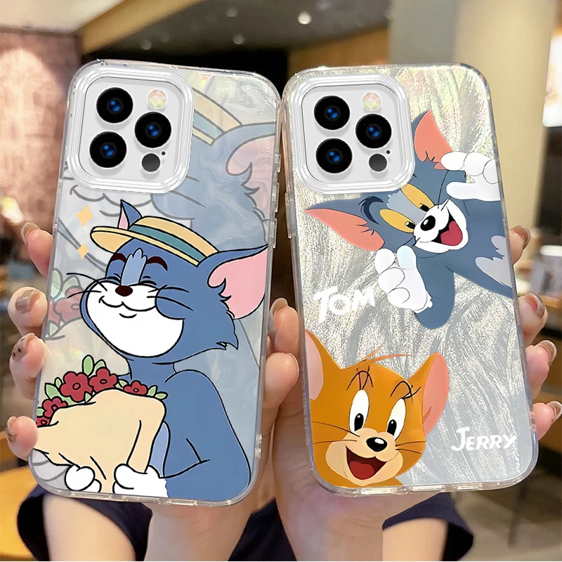 Lovely Tom And Jerry Cartoon Feather Yarn Phone Case For iPhone 16 15 14 13 12 11 8 7 6 Pro Max Plus XS XR Back Shockproof Cover