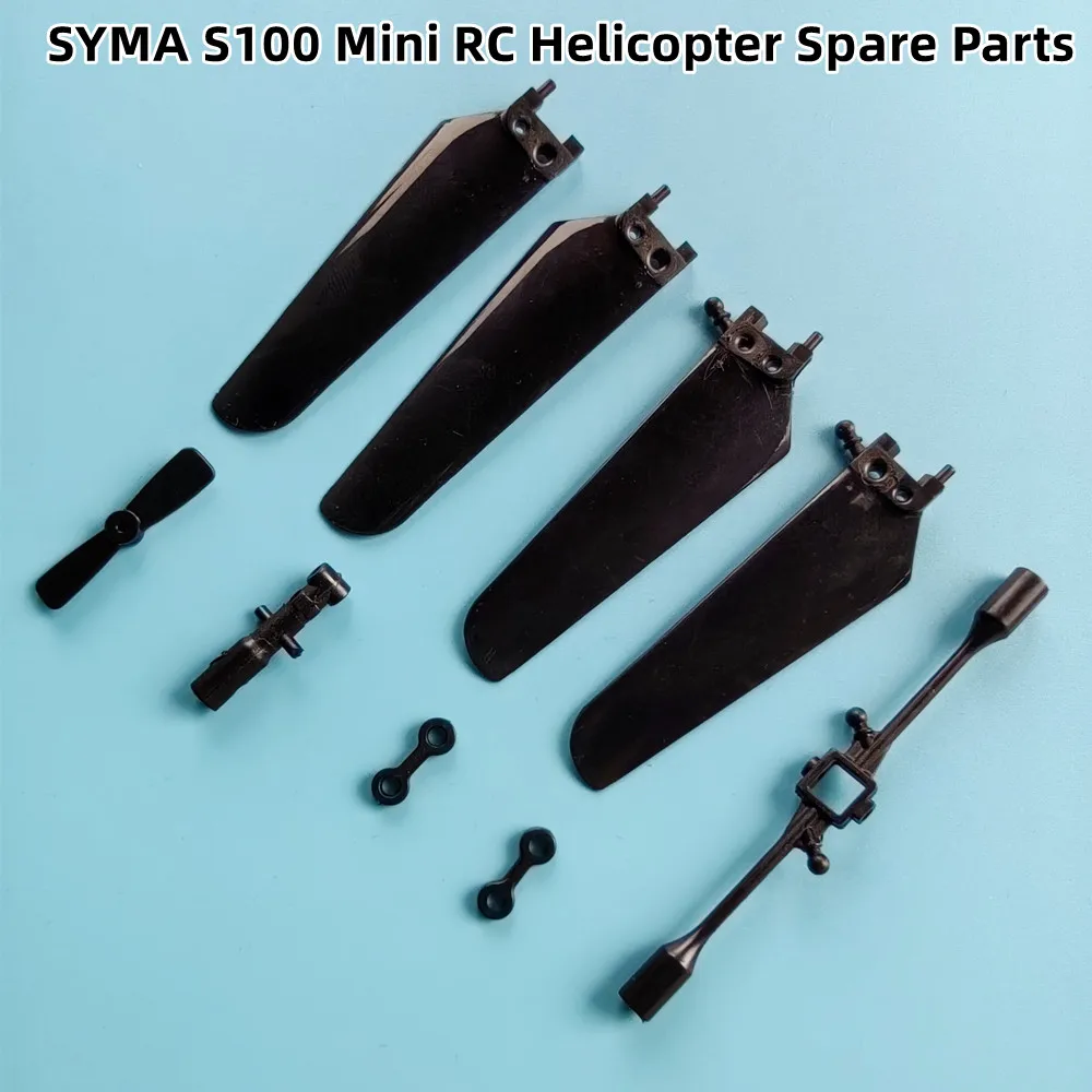 Peças de Reposição para Helicóptero RC Mini SYMA S100: Hélice Principal, Barra de Equilíbrio, Rotor de Cauda, Fivela, Cabeça do Eixo Principal