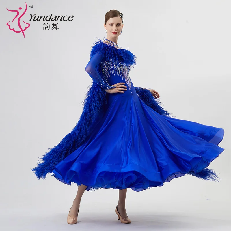 B-22225 Nuevo vestido de baile de salón estándar internacional personalizado Vestidos de baile de salón de seda perlada de alta calidad a la venta