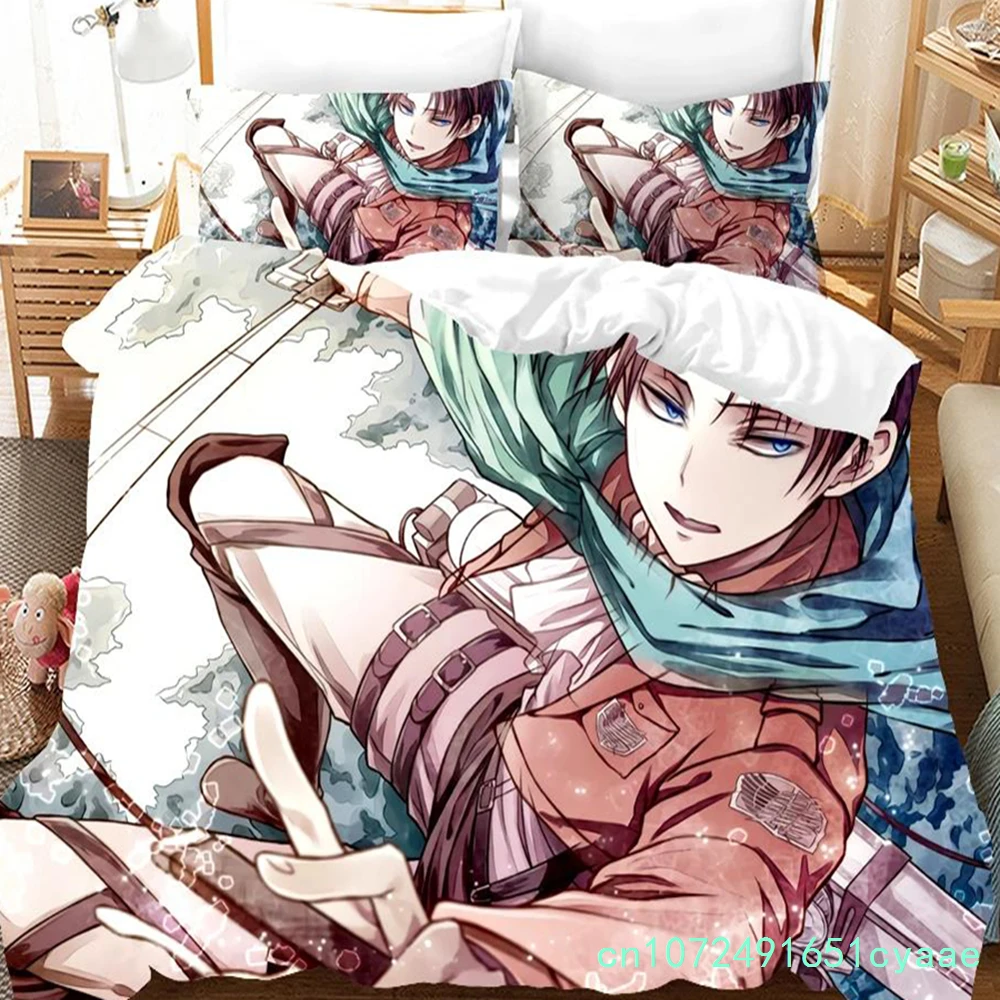 3D Printed Attack On Titan AOT Bedding Set Anime Levi Duvet Cover Double Twin Full Queen King Adult Kids Bedclothes Quilt Cover