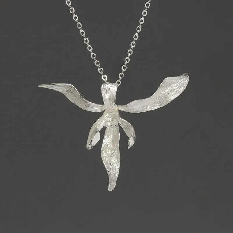 Amxiu Sterling Silver 925 Original Empty Valley New Chinese Style High Cleanliness Elegant Orchid Flower Pendant Niche Design
