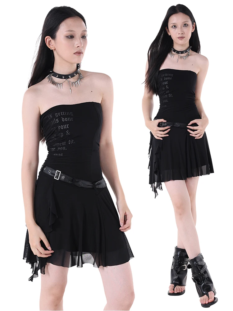 

2025 New Irregular ter Dr Multi-Layered Me Design Waist-Cinching Skirt k Gothic ort Skirt Women's Faion