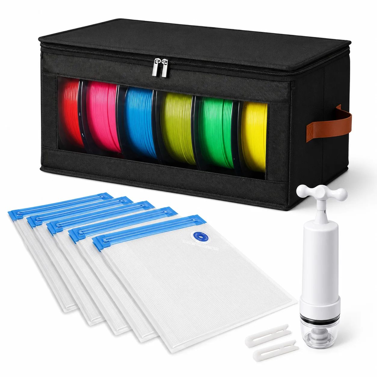 Universal 3D Printer Filament Storage Set, Vacuum Sealing Bags with Hand Pump Moisture Proof Dustproof Organizer Box Supplies