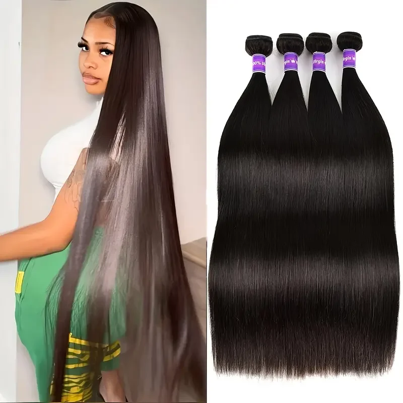 Long Straight  Black Human Hair Bundles brazilian  Hair Bundles 32 36 38 40 inches 1/3/4 PCS Thick Natural Remy 100% Human Hair