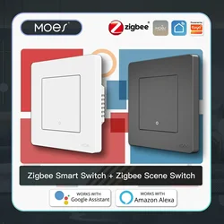 MOES interruptor de luz inteligente Tuya ZigBee Star Ring Series sin cable neutro No necesita condensador Smart Life funciona con Alexa Google Home