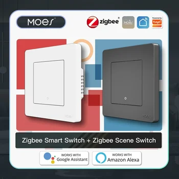 MOES Smart Light Switch Tuya ZigBee Star Ring Series Nessun cavo neutro Nessun condensatore necessario Smart Life Funziona con Alexa Google Home