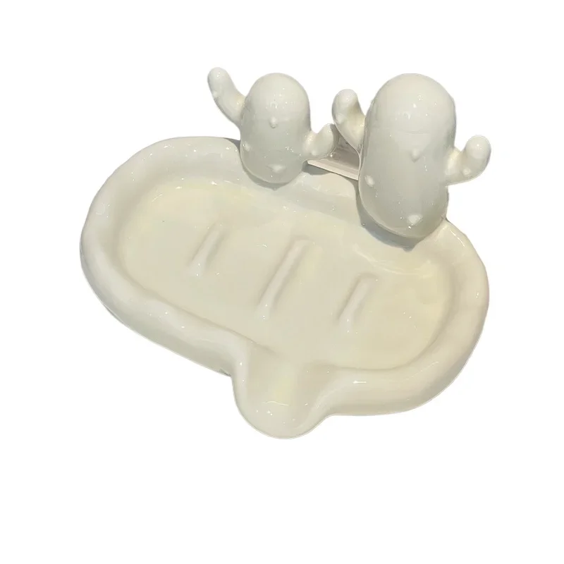 

Toilet soap box Drain does not accumulate water Soap box Bathroom household high-end creative cactus ceramic soap dish