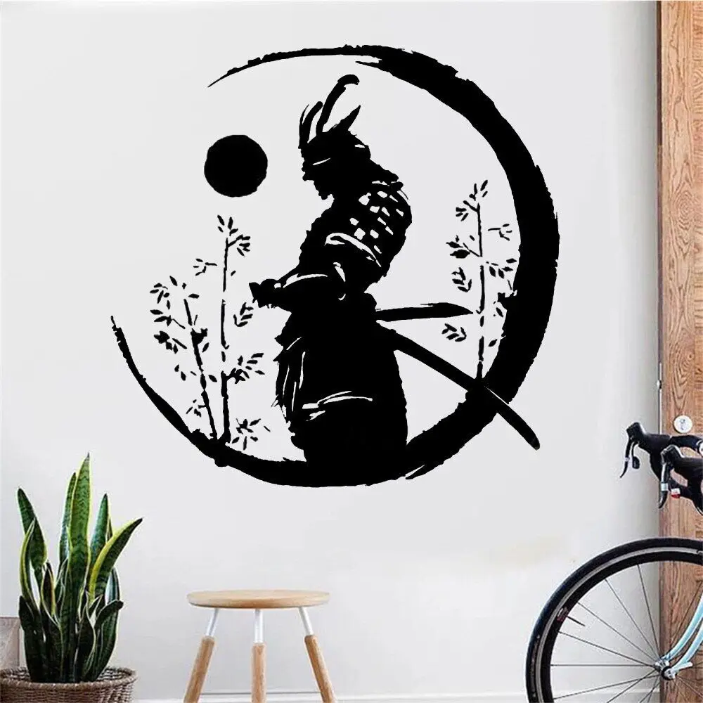 Japanese Warrior Pattern Samurai Wall Sticker Vinyl Modern Home Decor for Kids Boys Teens Bedroom Decals Game Room Mural